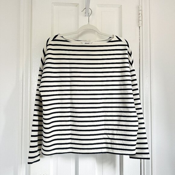 SPANX AirEssentials Boat Neck Top Black and White Stripe - Size M - Picture 1 of 3